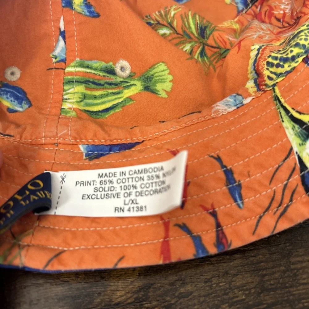 Polo Ralph Lauren Polo Bucket Hat Cap L/XL‎ Reversible Swim Swear Fish Blue